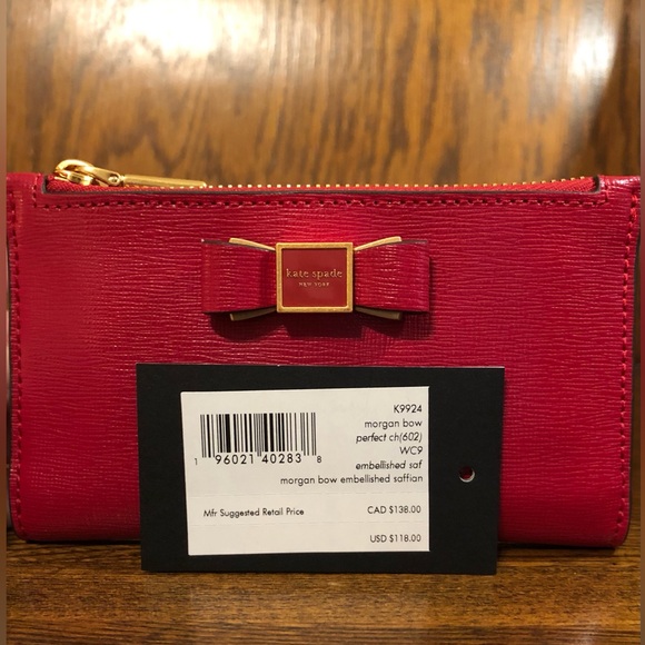 NWT-Kate Spade-Morgan-Bow🎀Embellished Sm Bifold Wallet-Perfect Cherry/Red-$118 - Picture 12 of 16